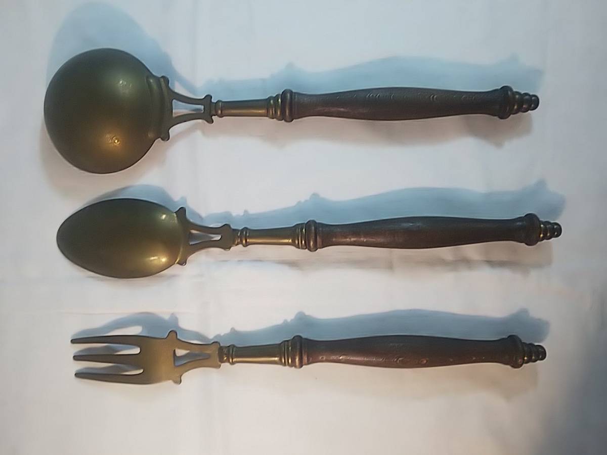 在庫限りの特別価格公式 アンティーク 真鍮 サラダサーバー スプーン フォーク 他 3点セット
