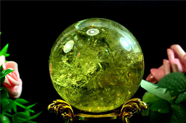 AAA級【金運UP】★天然レインボーシトリン丸玉163D1-146D08D 丸玉 シトリン - 両剣黄水晶 ダブルポイント 名取貴石