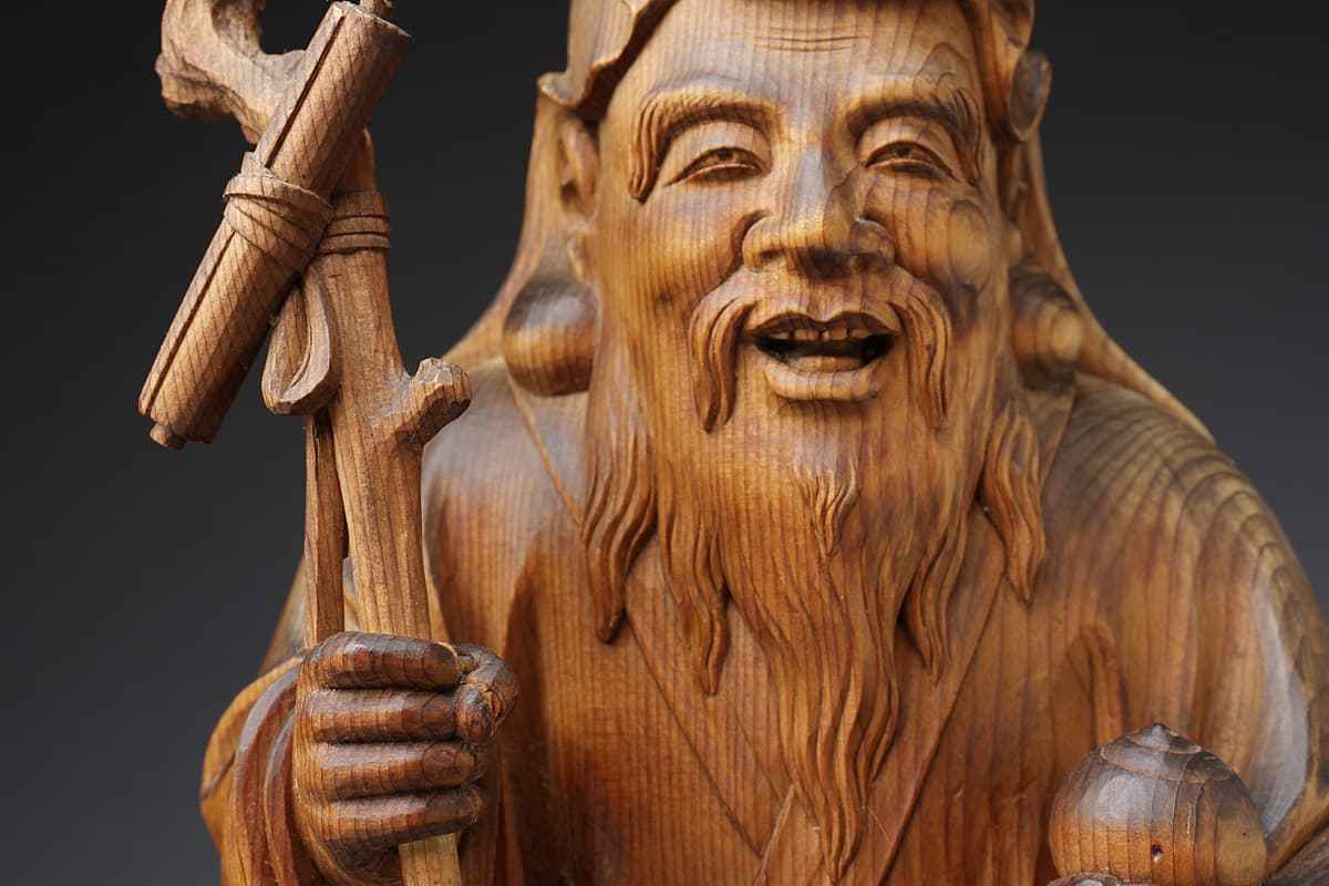 CX179 大正時代【内藤光石 作】木彫「寿老人」高26.7cm 重753g 共箱附