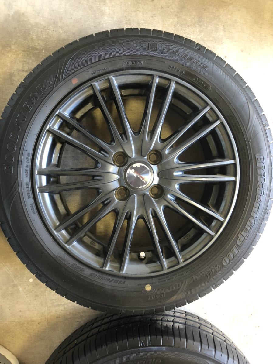 夏タイヤアルミホイール 15インチ 5.5J 175/65R15 4本 バリ山 アクア 