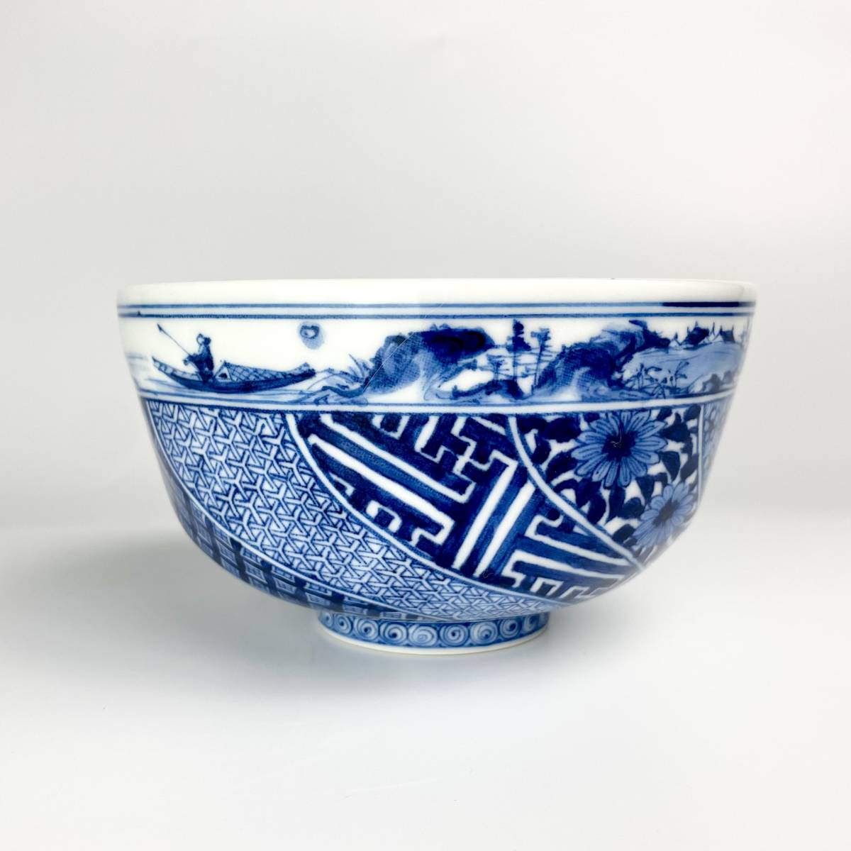 名家所蔵品』九谷焼染付師【中井理節】最上位作 緻密絵付 染付十面幾何