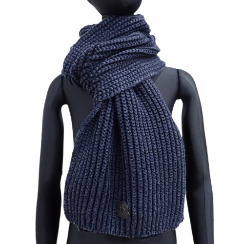 モンクレール MONCLER マフラー ウール カシミヤ ネイビー ロゴパッチ