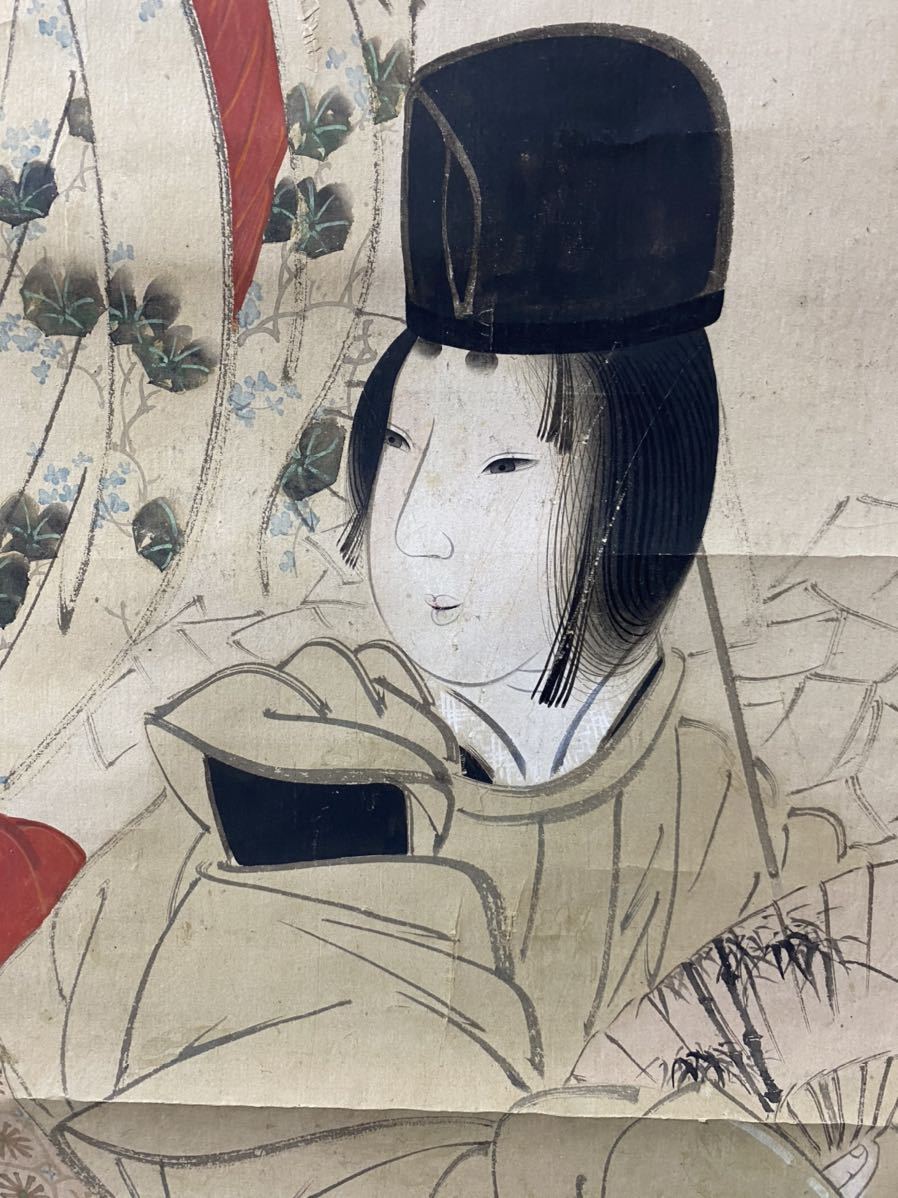 江戸時代 葛飾北斎「美人図」人物画 紙本 浮世絵 肉筆細密描画 古い