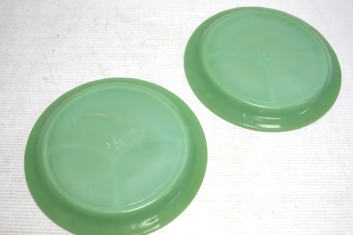1円～【☆06-1032】□中古□FireKing ジェダイ ランチプレート 翡翠 2P