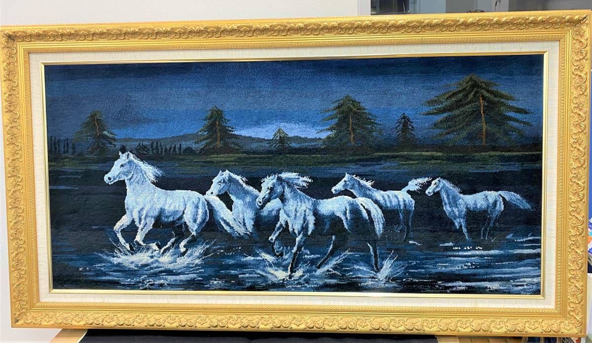 ペルシャ絵画絨毯 馬 [額込]115×83cm 手織り馬(PPC-0081 (PPC-0061 