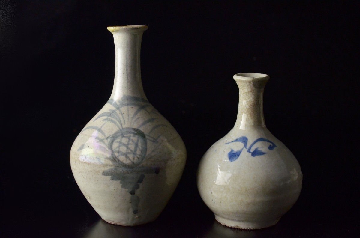 希少・2枚組江戸期 古伊万里焼 染付 風景画 菊割皿 Old Imari 希少・2