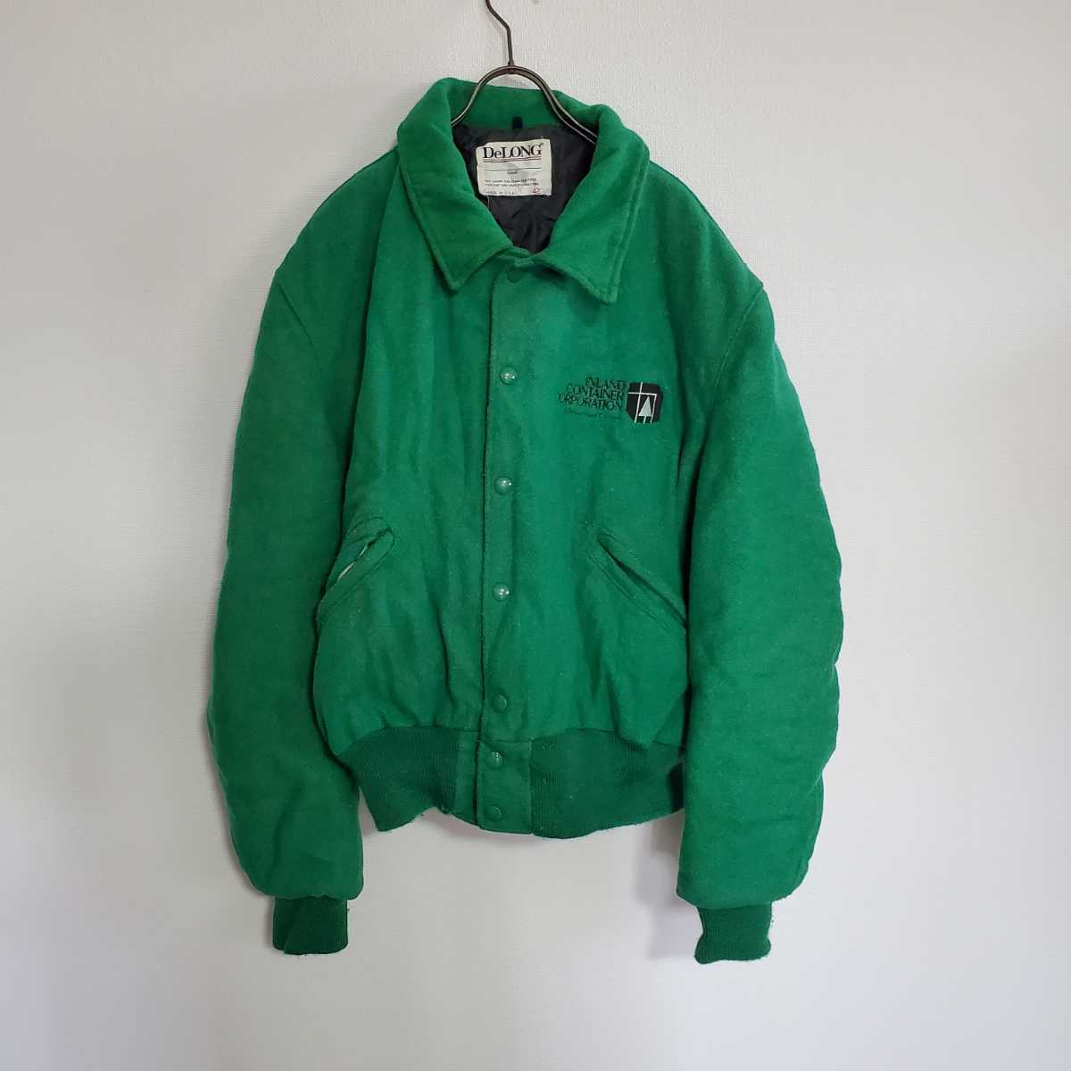 USA製 80s 90s DELONG デロング スタジャン ウール グリーン 無地