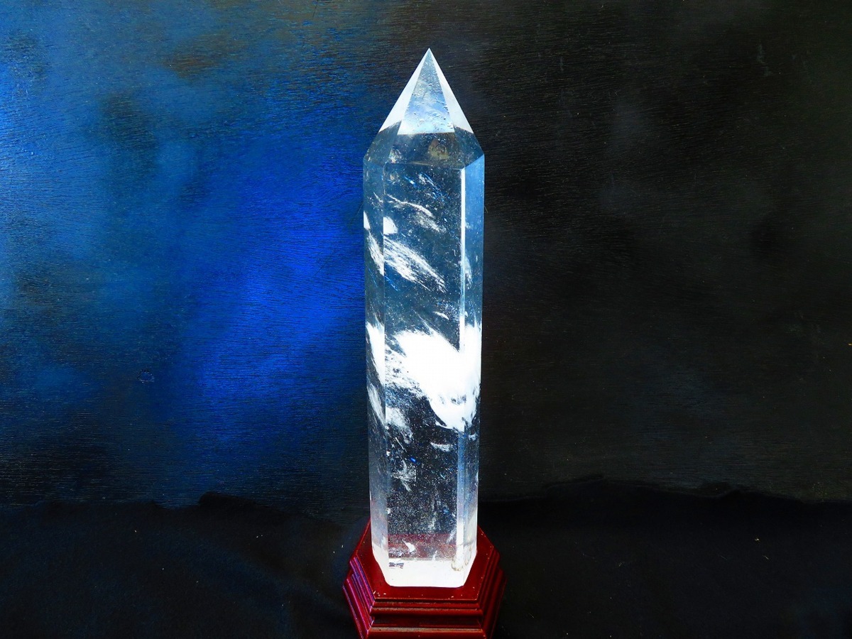 六角柱 水晶 | : ポイント ヒマラヤ水晶 高 高さ30cm｜台座付き ｜浄化 