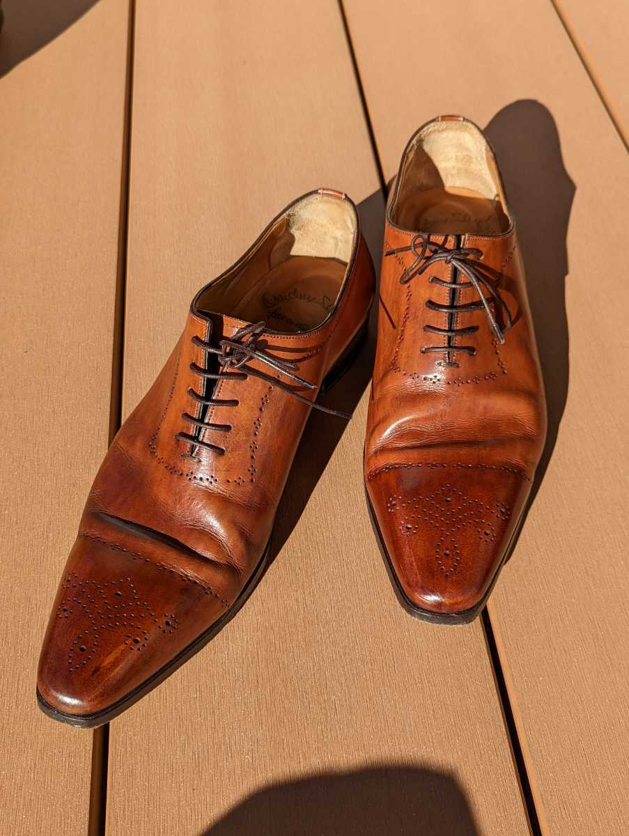 サントーニsantoni メンズ革靴 24.5cm ホールカット ビジネス 黒