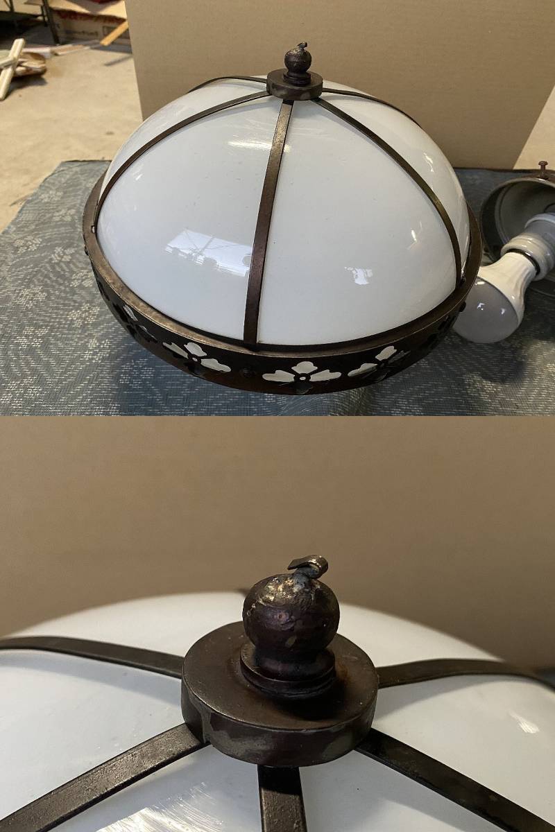 雪洞 ぼんぼり照明一式 銅金具 乳白電笠▽レトロモダン洋館照明