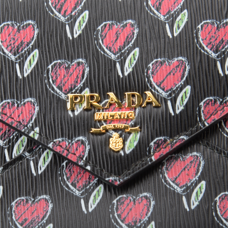 1円 未使用 極美品 PRADA プラダ ハートフラワー プリント 長財布 