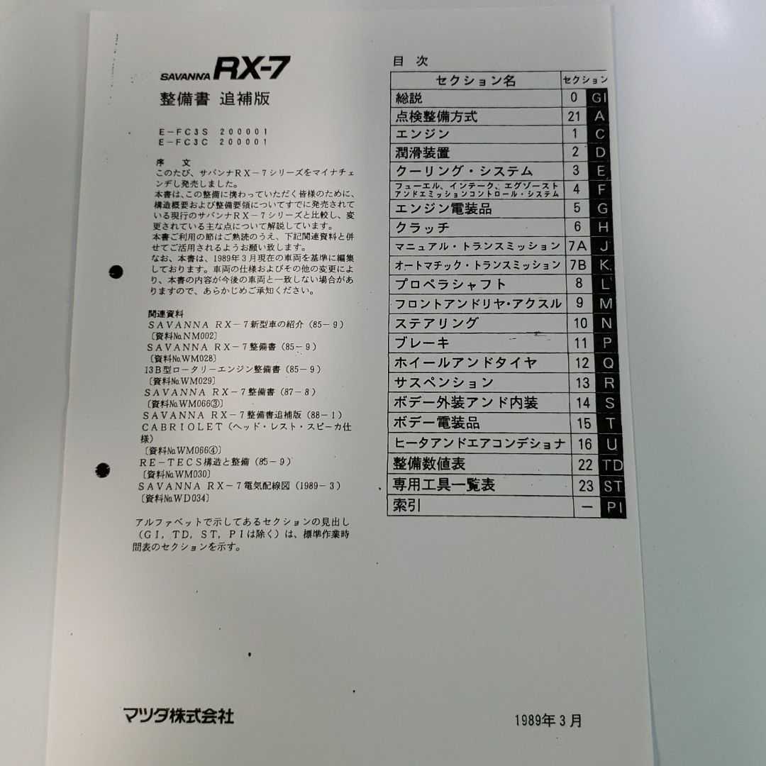 RX-7 FC3S 整備書 電気配線図 パーツリスト サービスマニュアル RX-7