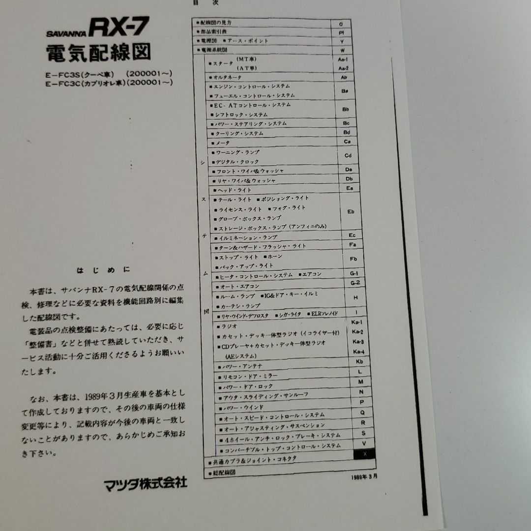 RX-7 FC3S 整備書 電気配線図 パーツリスト サービスマニュアル RX-7