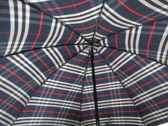 182 現状品 BURBERRY/バーバリー 折り畳み傘 ネイビー 赤 チェック柄 