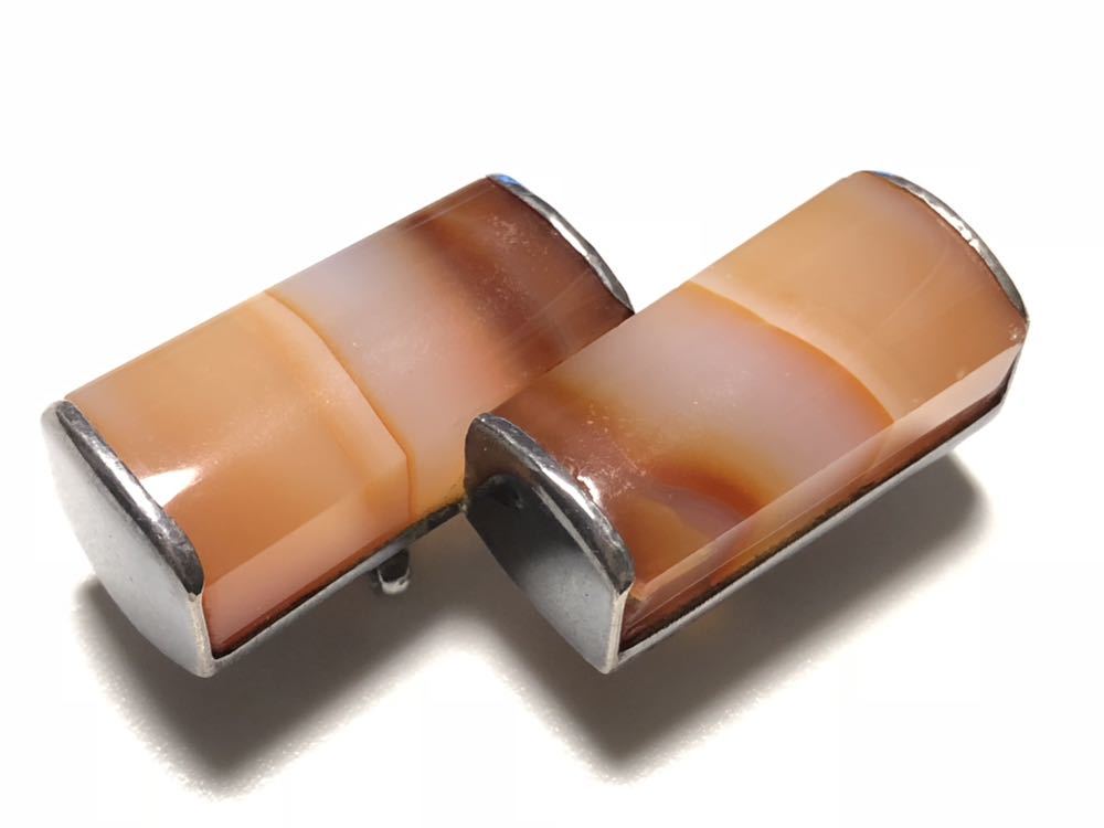 アンティーク 本縞瑪瑙 彫金 43.4g 大振り デザイン 帯留め【検/めのう/メノー】