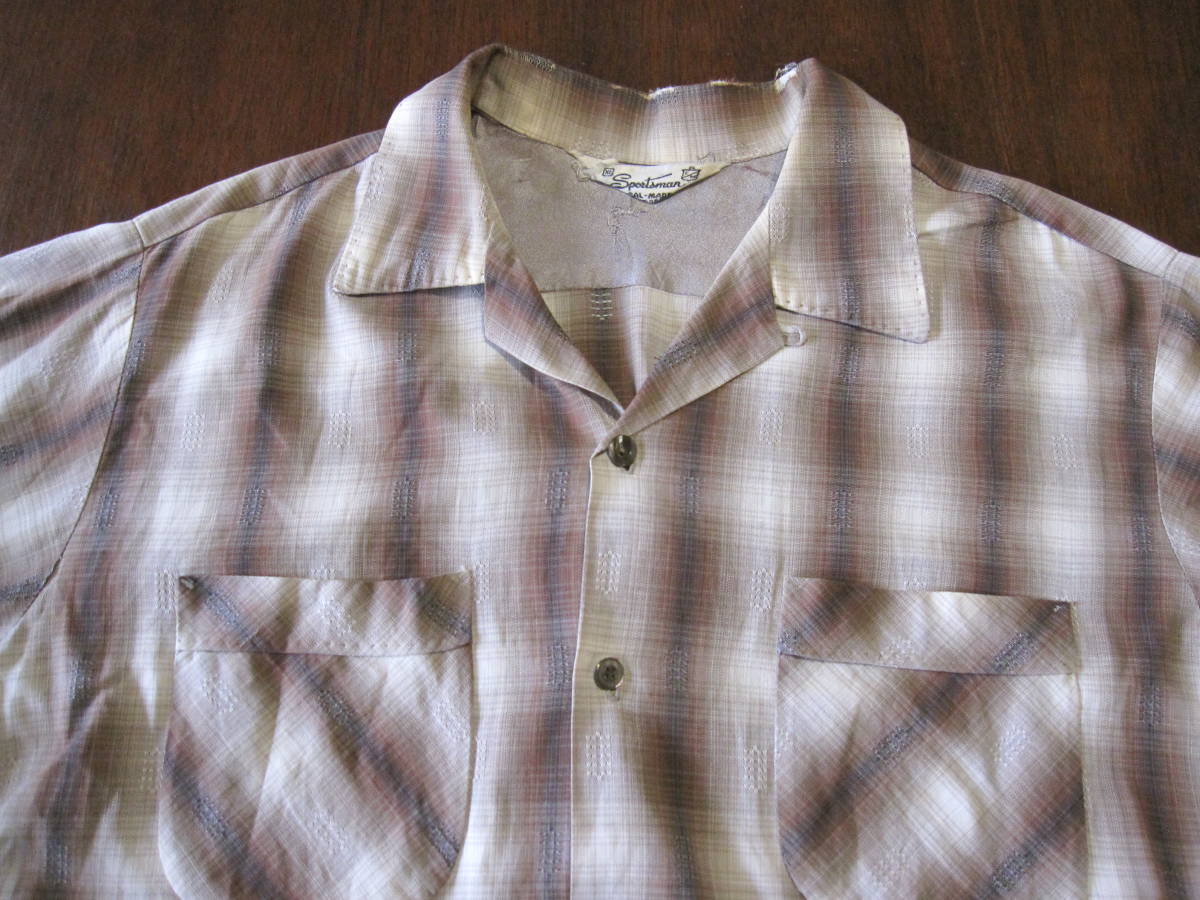 オンブレ 60s 50s シャツ レーヨン チェック シャドーチェック vintage 