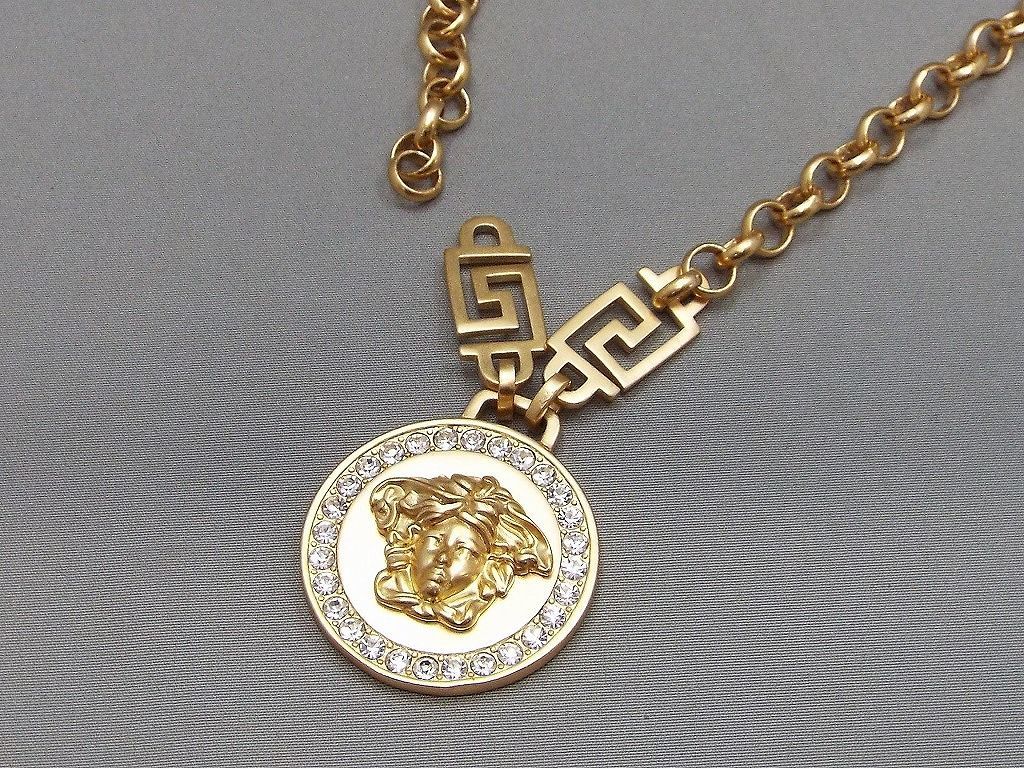 1円～!! VERSACE/ヴェルサーチ メデューサ ラインストーン ロング