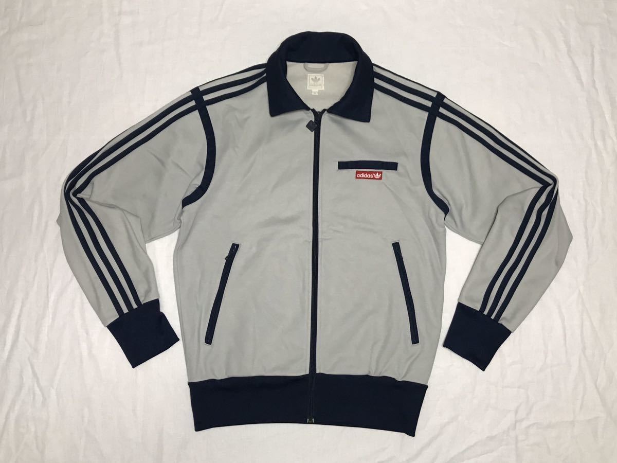 adidas 復刻 トラックトップ BOXロゴ 灰色×濃紺×赤 グレー ジャージ 
