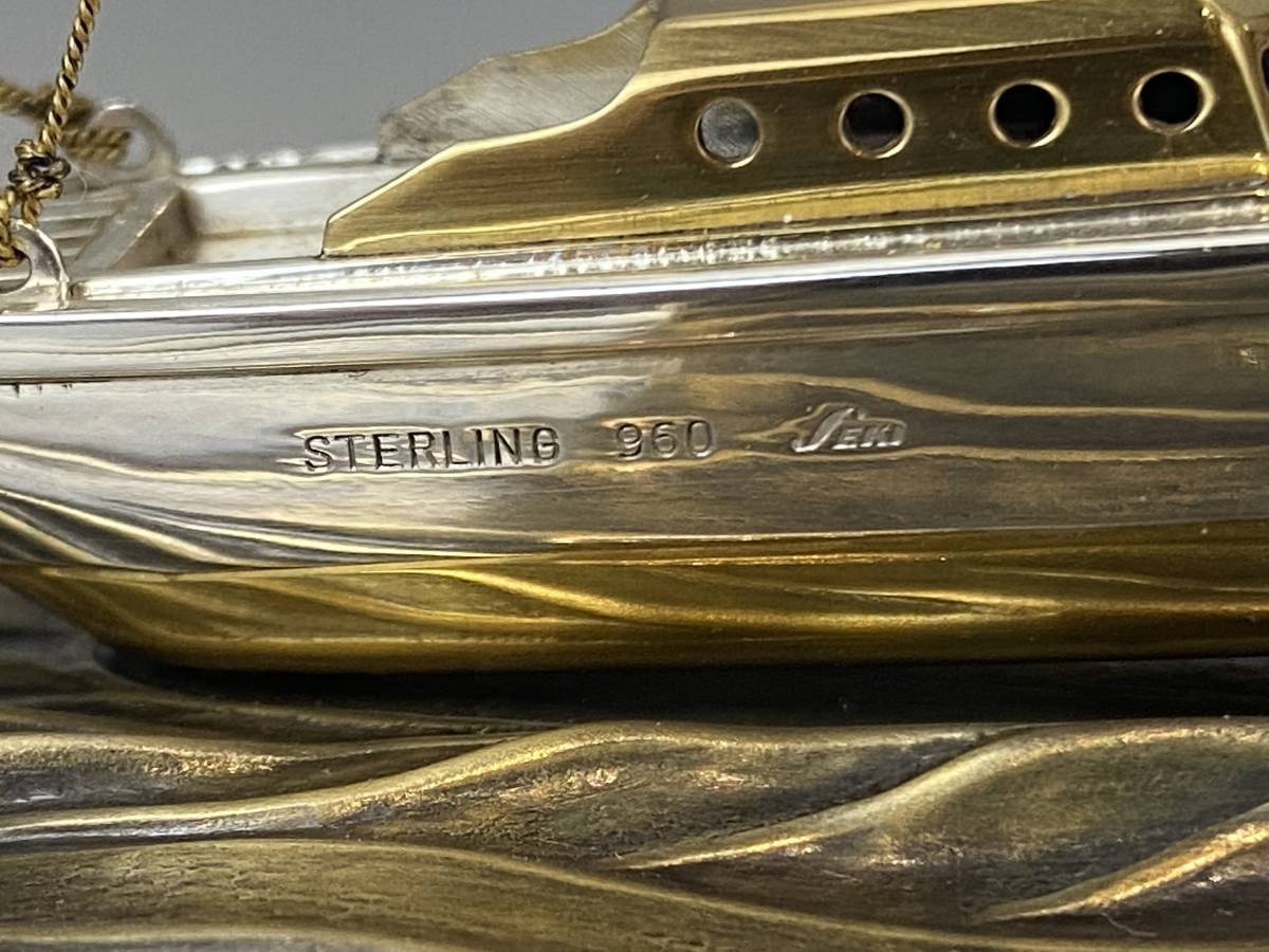 尚寳堂】極上品！純銀 銀製 宝船 銀船「STERLING 960」刻印ある 銀細工