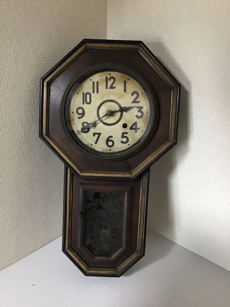 OH済完動・美品〉高野時計製造所旗印 金箔八角ゼンマイ振り子時計