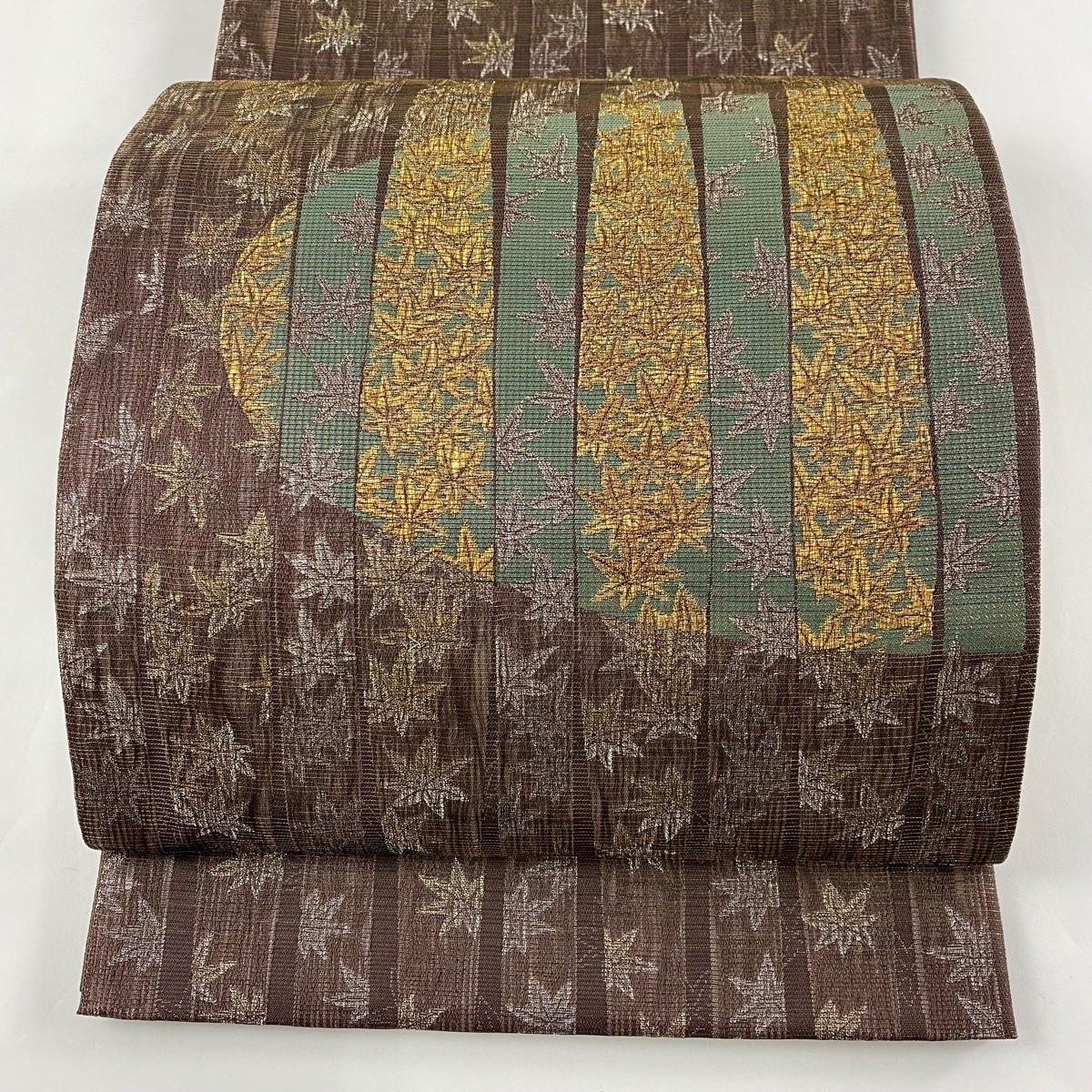 100%新品，人気SALE 袋帯 名品 竜田川 楓 縞 金糸 箔 焦茶色 六通 正絹(仕立て上がり)｜売買されたオークション情報、yahooの商品情報をアーカイブ公開 - オークファン 仕立て上がり