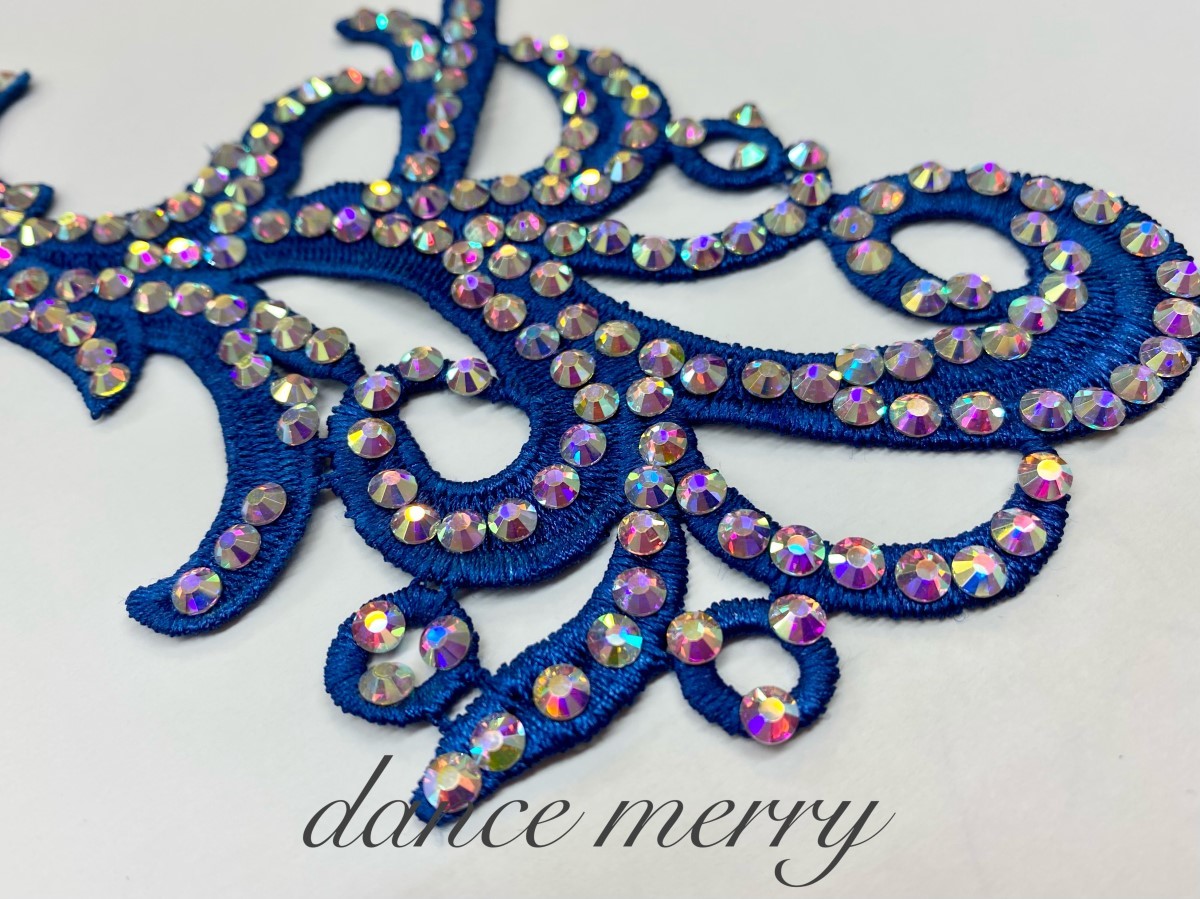 ☆送料無料☆【MERRY】 ラインストーン モチーフレース 752 青 社交