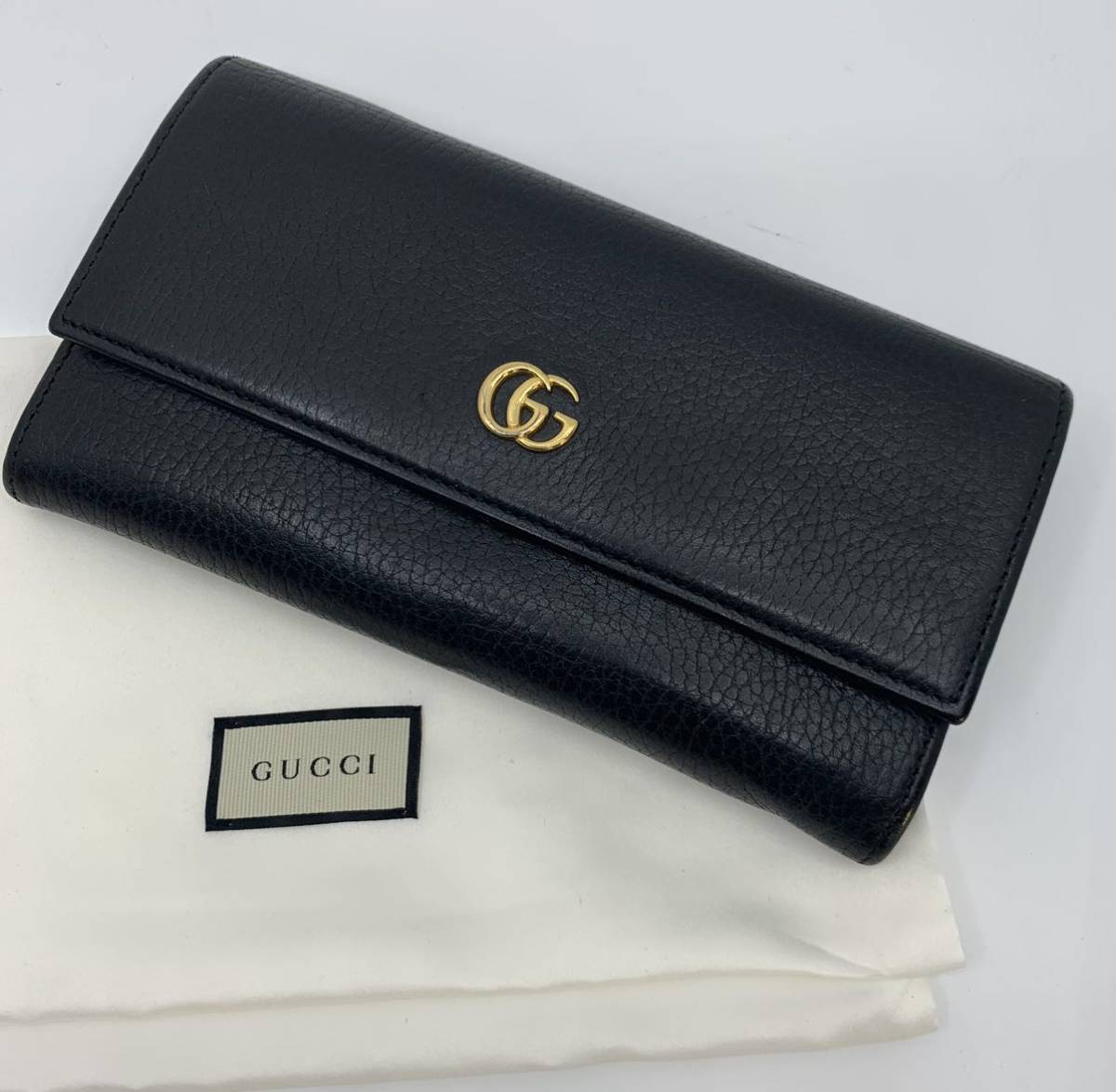 レディース グッチ 長財布 ブラック レザー ゴールド金具