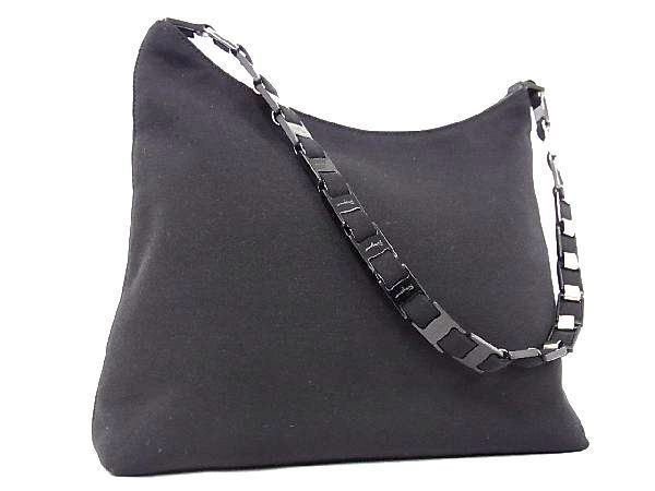 1円 ■美品■ Salvatore Ferragamo フェラガモ ヴァラチェーン キャンバス ショルダーバッグ トート 肩掛け ブラック系 V2636Jオ