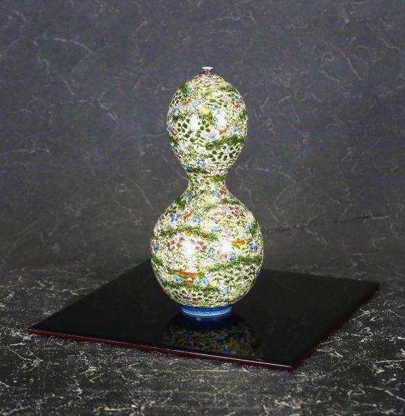 葉山有樹作 鹿鳴図 瓢型瓶 一輪挿 花瓶 細密絵付 共箱 骨董品 遺品整理 花入 葉山有樹作 鹿鳴図 瓢型瓶 一輪挿 花瓶 細密絵付 共箱 骨董品 遺品整理