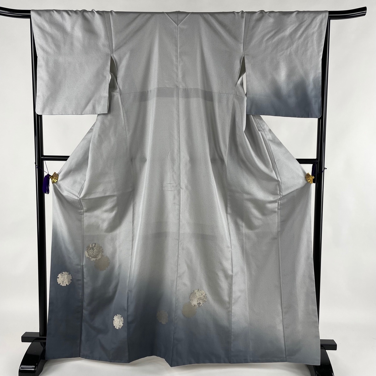 付下げ 美品 秀品 紬地 雪輪 金糸 染分け 青灰色 袷 166cm 66cm M 正絹 【中古】 ☆☆☆