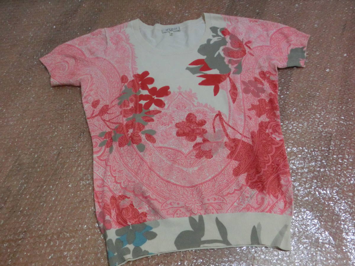 ETRO/エトロ/シルク混/お洒落な花柄ストレッチ半袖トップス♪オフホワイトX赤他/size44/定形外可