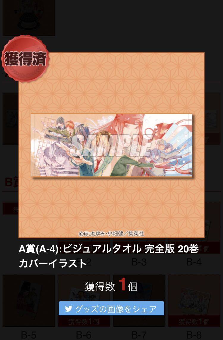 ヒカルの碁 楽天コレクション A賞 ビジュアルタオル 完全版 20巻カバー