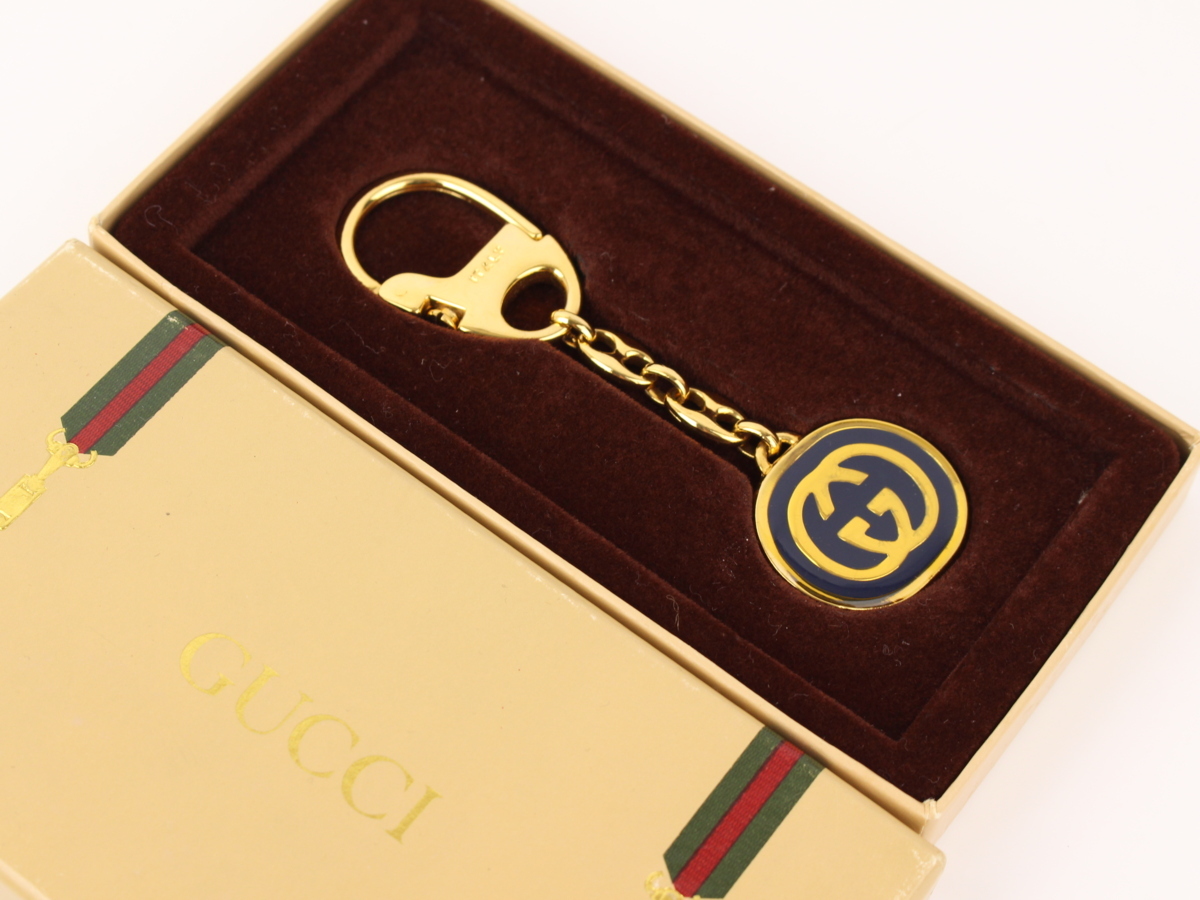 ☆GUCCI【グッチ】ロゴキーホルダー☆ゴールド×ネイビー☆オールド 