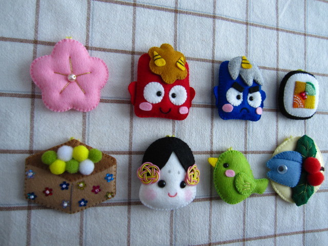 ハンドメイド フェルト◎節分◎オーナメント◎赤鬼 青鬼◎お福さん