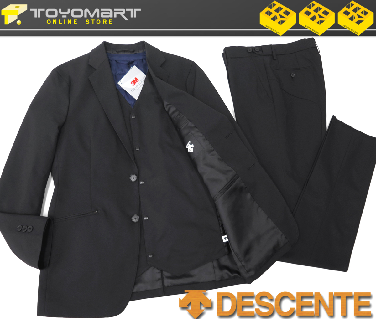 9678●DESCENTE デサント●新品 【3M THINSULATE シンサレート 中綿ベスト】 スタイリッシュ ３ピーススーツ　ブラック/A7