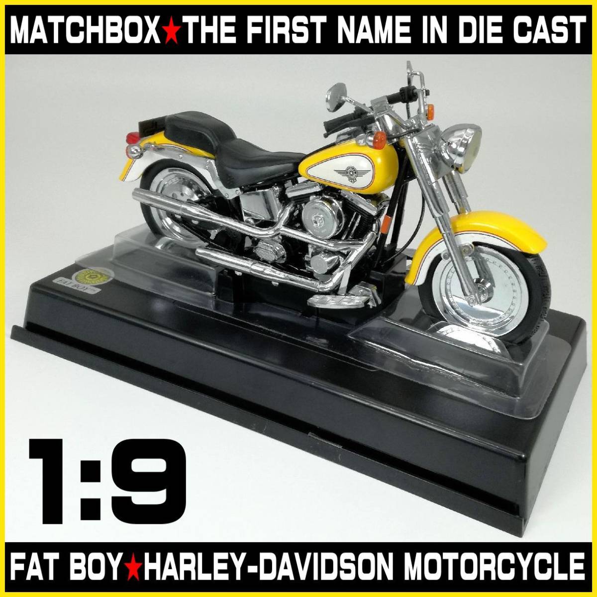1995 TYCO PLAYTIME，INC MATCHBOX HARLEY-DAVIDSON MOTORCYCLE FAT BOY DIE CAST 1:9 YELLOW 黄 イエロー 57122 ヴィンテージ 箱・説明書有