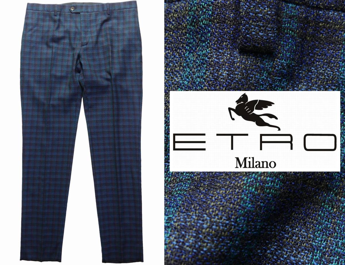 ETRO エトロ チェック柄ファブリック/クロコ型押しレザー キャップトゥシューズ 42 ブラウン系 メンズ ETRO エトロ 花柄 超希少JRA認定 秋冬物71，000円新品ETROエトロ★冬にふんわり心地良い起毛生地の冬映え◎チェック柄パンツ54＝38インチ ETRO／エトロ／ジオメトリック／パッチワーク／ベージュグレー