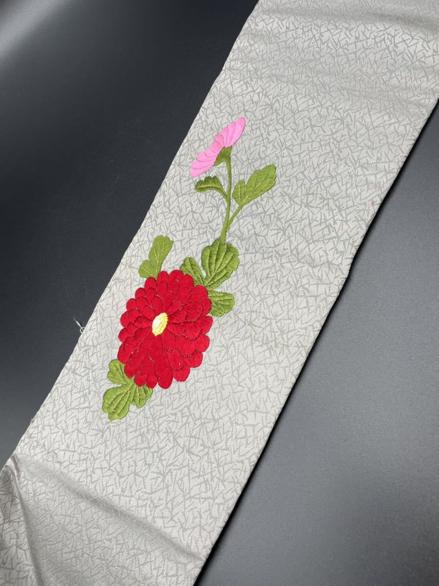 アンティーク着物◇手刺繍 菊に鳳凰 シルバーグレー 大正ロマン 日本