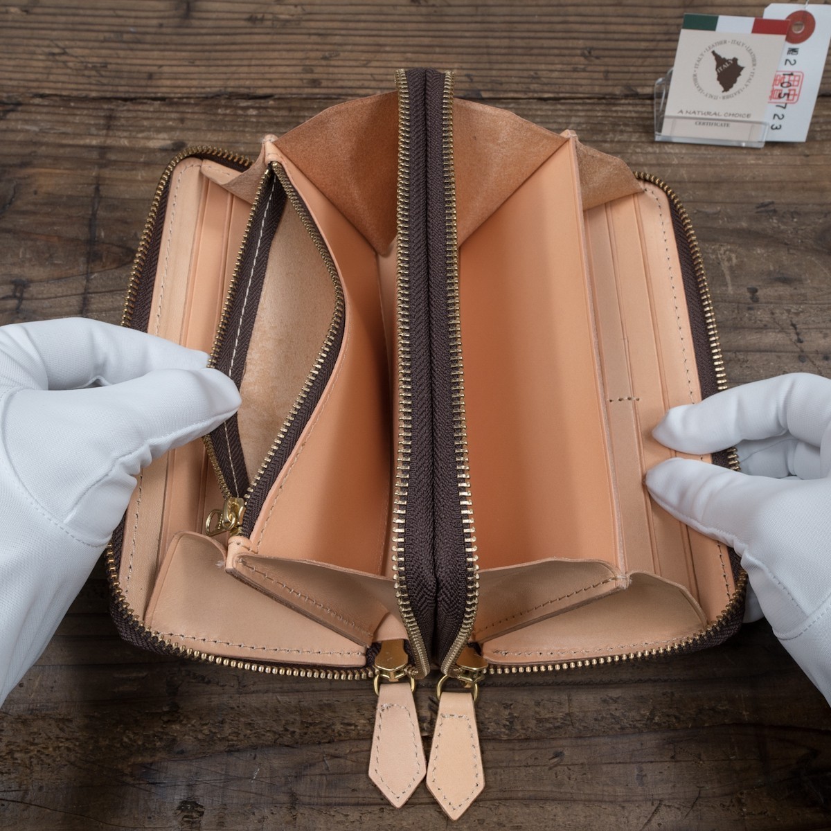 ナチュラル イタリアンレザー メンズ 長財布 ダブルファスナー ダブル  