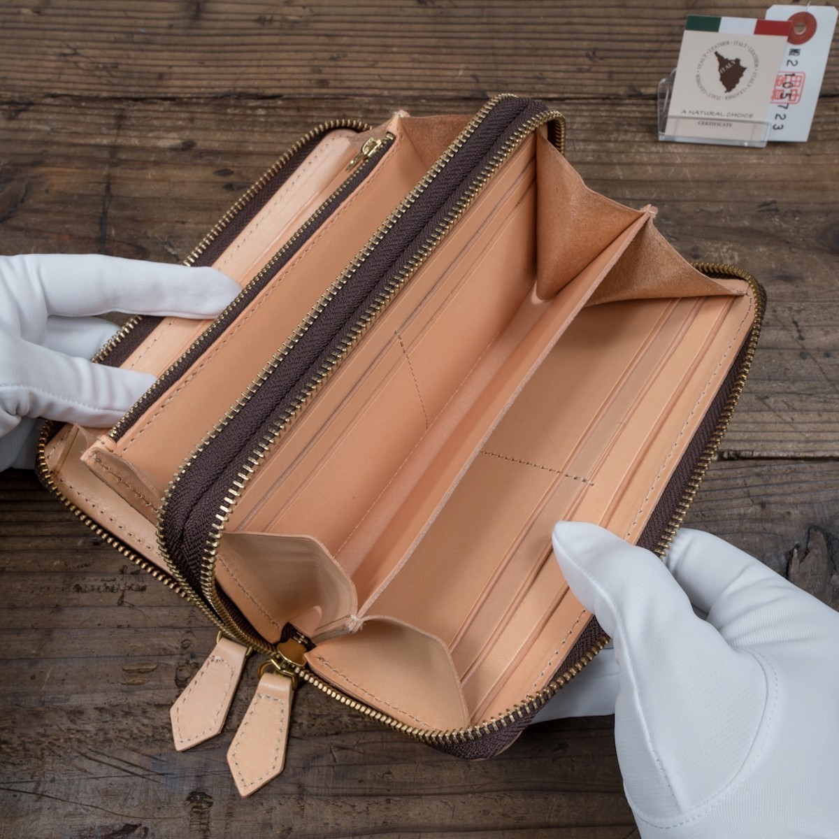 ナチュラル イタリアンレザー メンズ 長財布 ダブルファスナー ダブル  