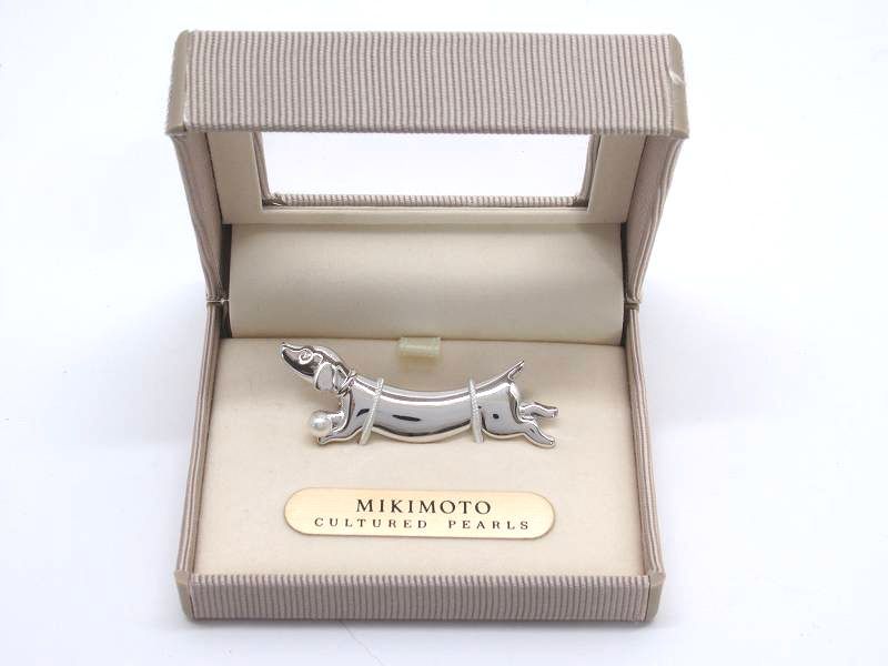 美品☆ ミキモト MIKIMOTO 一粒パール S刻印ドッグモチーフ ピン