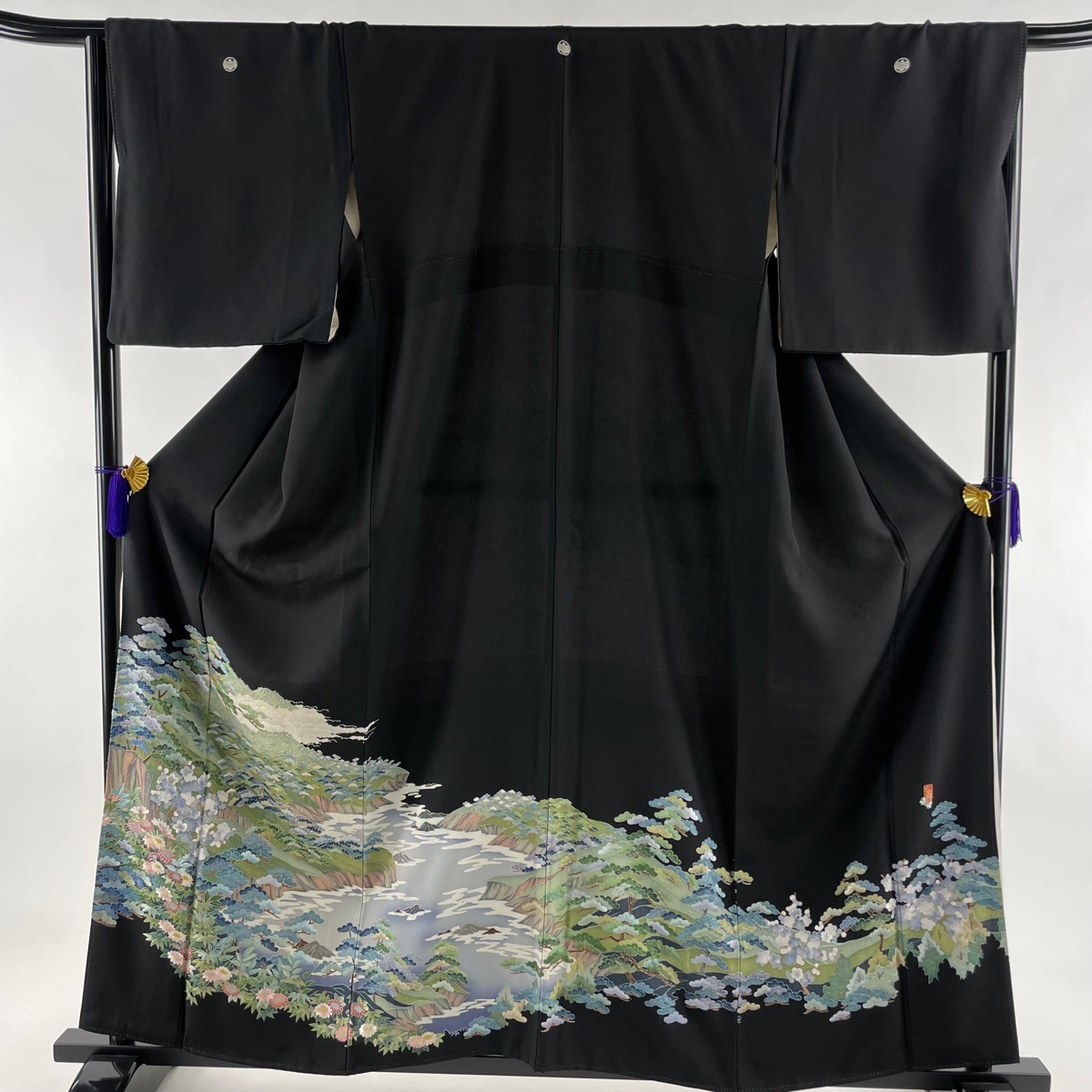 着物屋こころ□本加賀友禅作家 奥野義一 黒留袖 浜松文 着丈 166cm 裄 
