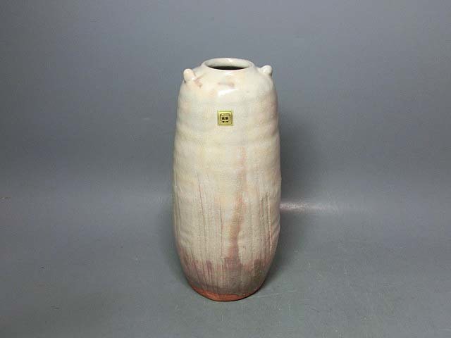 479406岡田裕 作 萩焼花入（共箱）茶道具・陶芸家・花瓶・壷(花器、壷