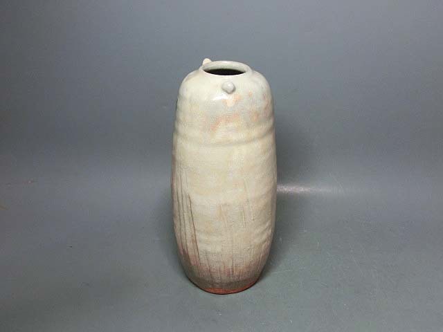 479406岡田裕 作 萩焼花入（共箱）茶道具・陶芸家・花瓶・壷(花器、壷