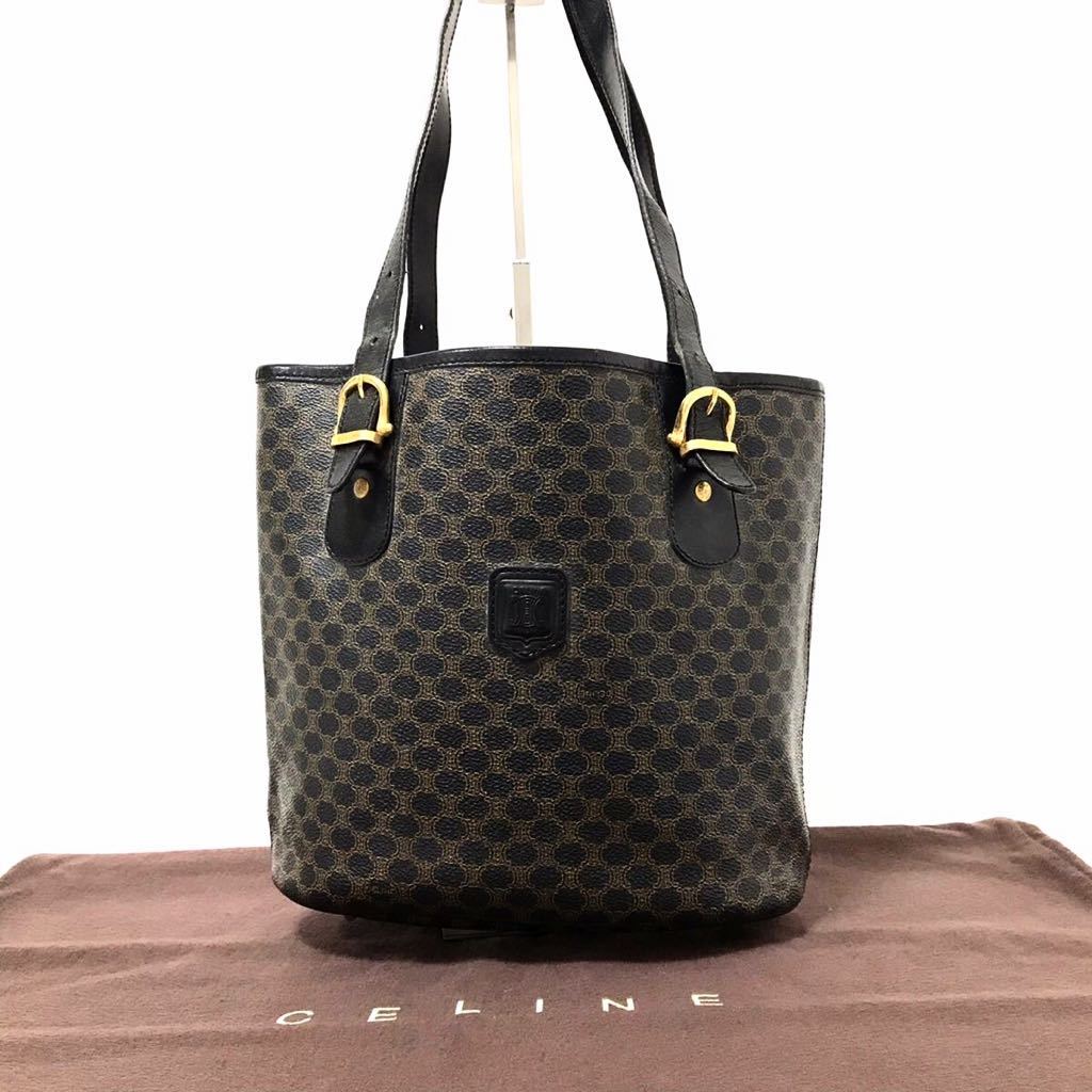 １円スタート◆【美品】CELINE セリーヌ マカダム 黒マカダム トートバッグ バケツ型 レザー PVC ブラック