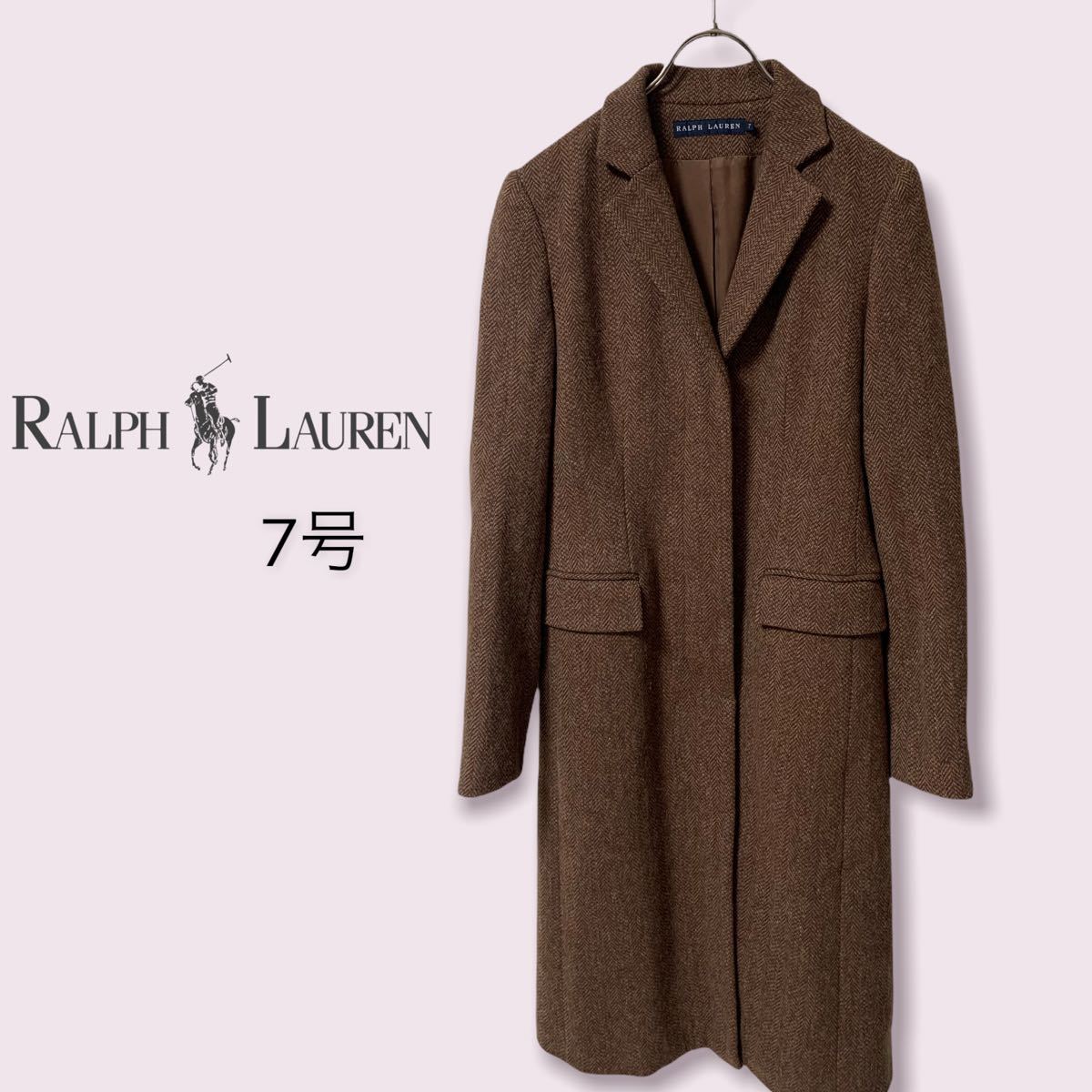  RALPH LAUREN ラルフローレン 比翼仕立て チェスターコート 7号 レディース ヘリンボーン ツイード ウール ロングコート 茶系(コート)｜売買されたオークション情報、yahooの商品情報をアーカイ 女性用