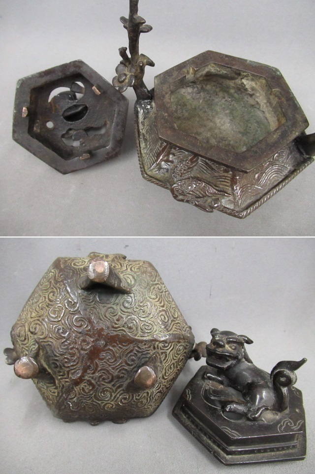 古銅製 三具足】時代物仏教美術 浄土真宗・本願寺 鶴亀燭台(高・46.5cm