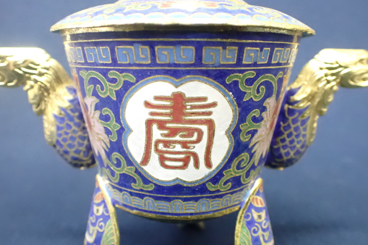 DT718 中国 七宝 香炉 六件 まとめて DT718 中国 七宝 香炉 六件
