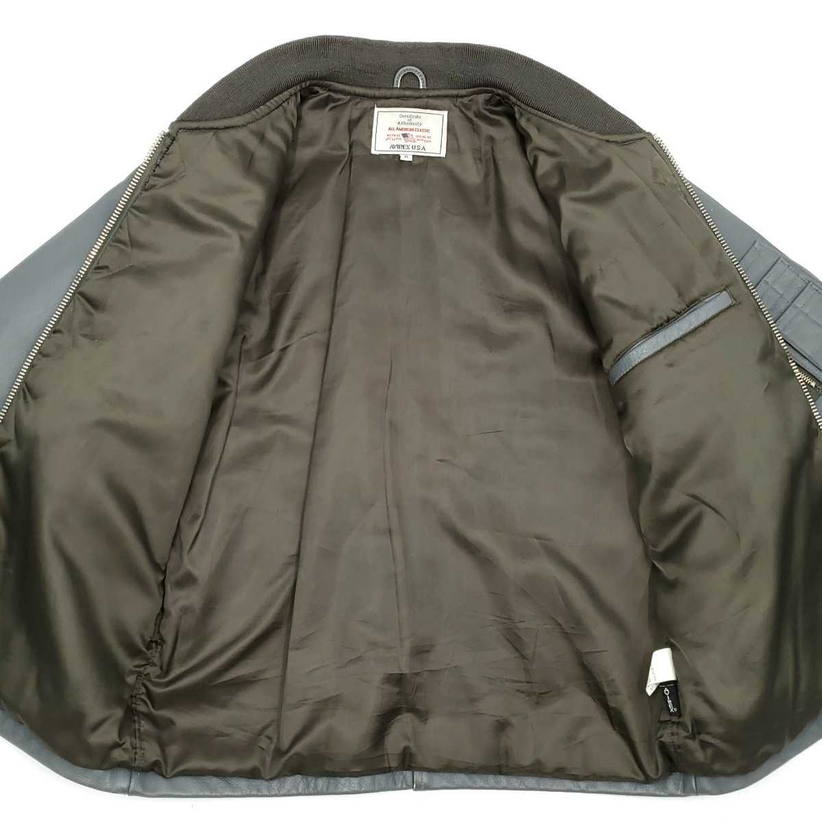 希少色グレー◇AVIREX◇レザーMA-1タイプスタジャンメンズM本革 
