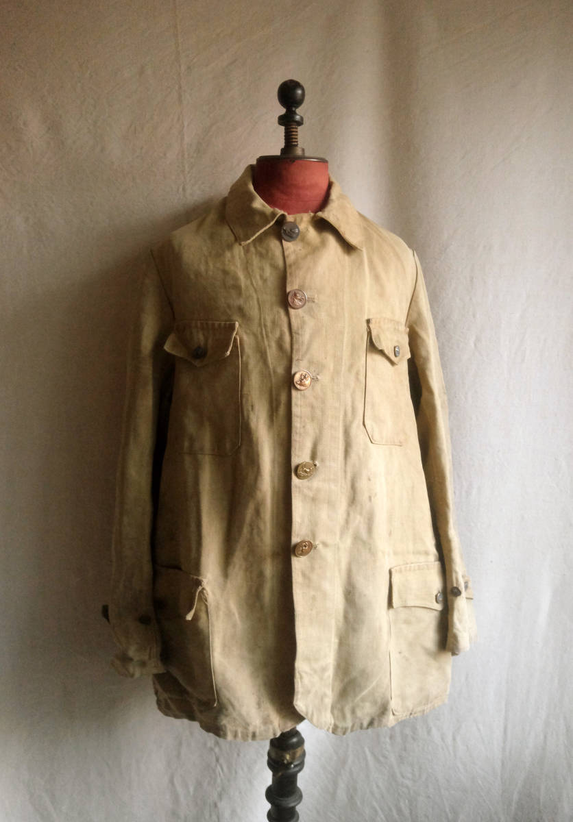 フレンチヴィンテージ ハンティングジャケット リネン ベージュ 動物  